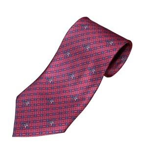 Taittinger 100% Silk 3.75" Tie Made in Italy Geometric Red Blue Horse Print